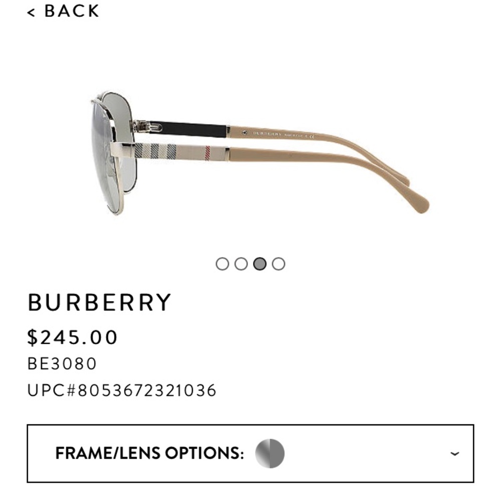 BE3080 Burberry silver aviators